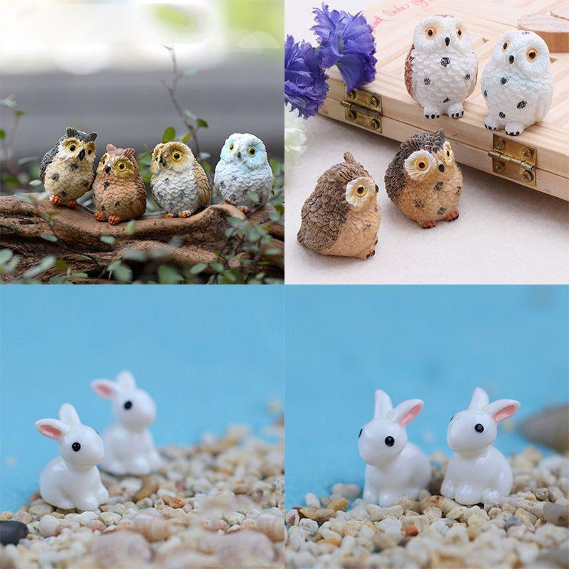 Enchanting Mini Rabbit Owl Ornament Set For Whimsical Garden Decor And Crafts