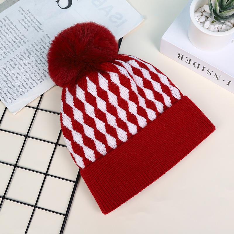 Winter Hat Children's Knitted Hat Thick and Warm Fashionable Woolen Plaid Hat