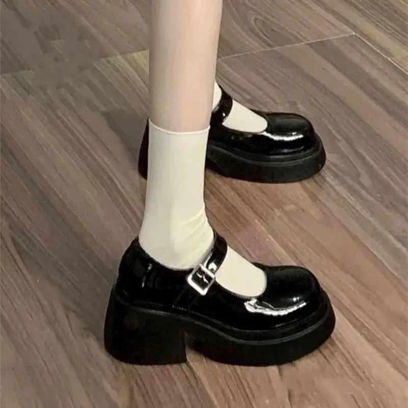 Little Mary Jane Thick Soled College Style Black Shiny Small Leather Shoes Versatile Shallow Mouth Single Shoes