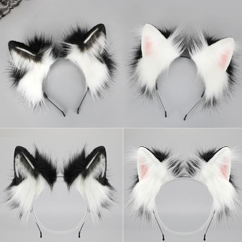 Foxes Wolf Ears Headband Faux Furs Tail Halloween Cosplay Party Costume Accessories Gumiho Costume for Women Men Gifts