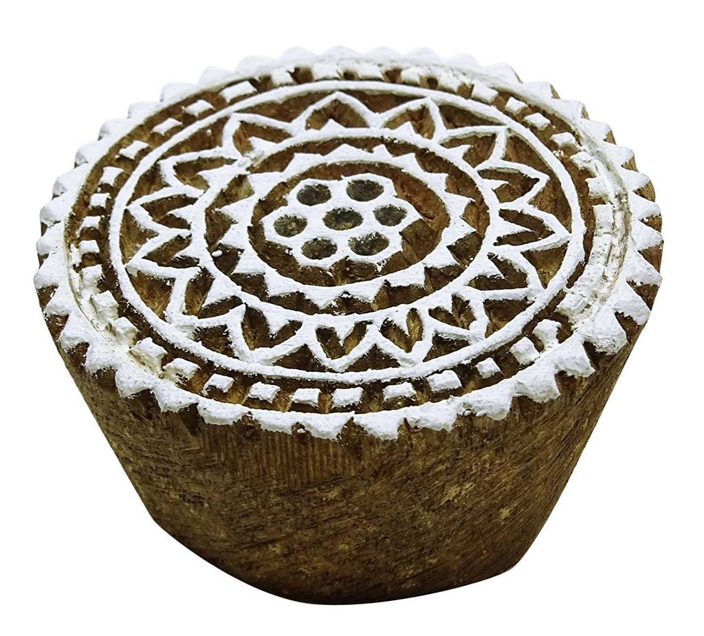 Floral Stamp Block Print Hand Carved Printing Block Brown Wooden Textile