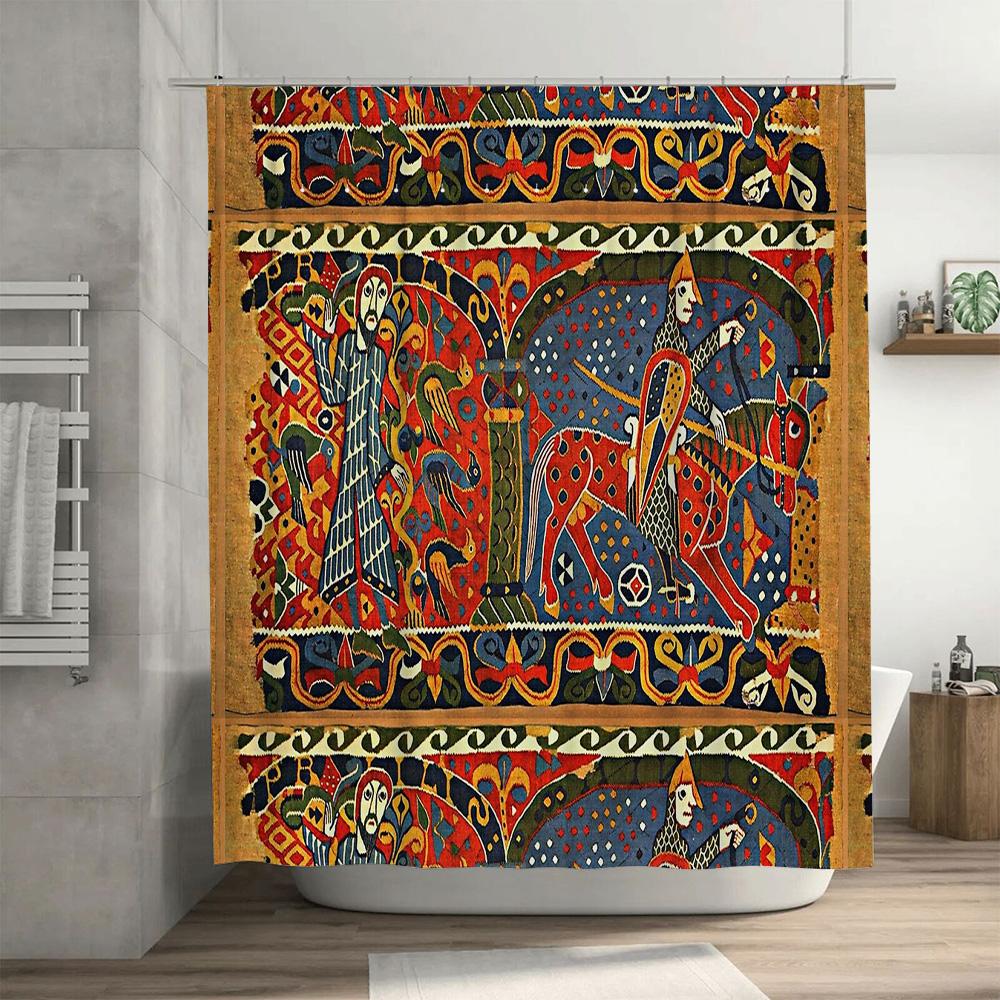 Mittelalterlicher Ritter Duschvorhang Gotische Wandteppich Fantasy Schlacht Dekor Historischer Krieger Kulisse Renaissance Kunstdruck Badezimmer C