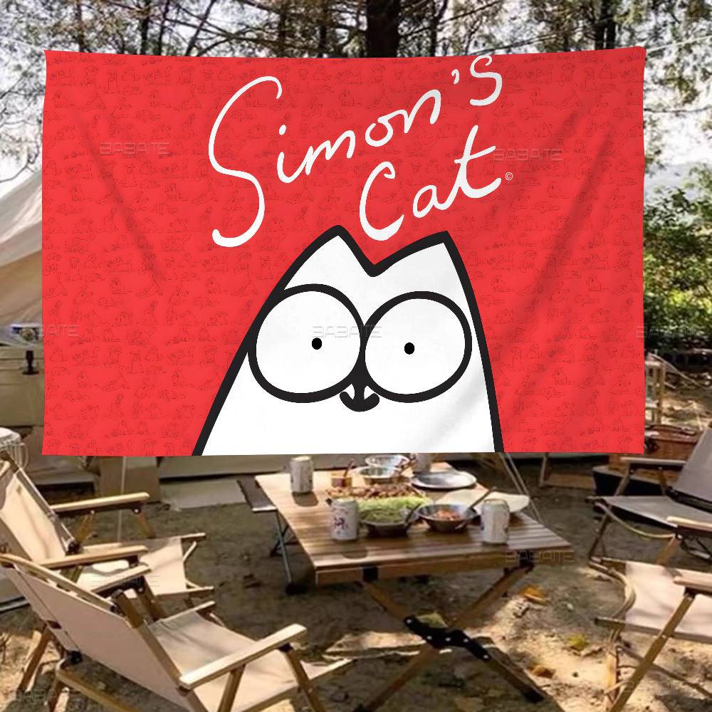 Cartoon Simon Cute CCat Banner Art Printing Japanese Wall Flag Anime Wall Hanging Home Decor 74x94cm(29x37in)