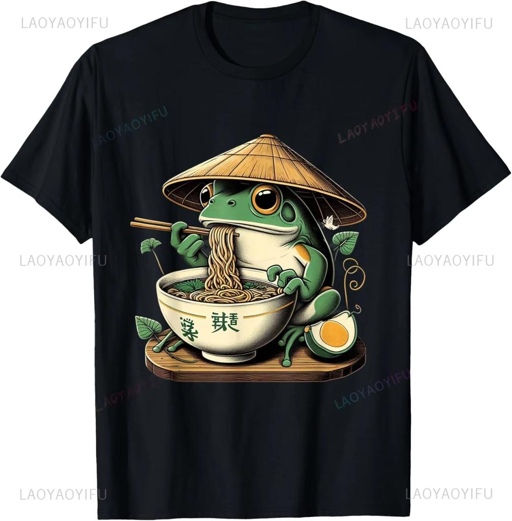 Frog Eating RaUnisex Kawaii Japanese Noodles Anime Lovers TShirt Casual Fashion Loose Harajuku Style Unisex Tshirt Summer Women Tees
