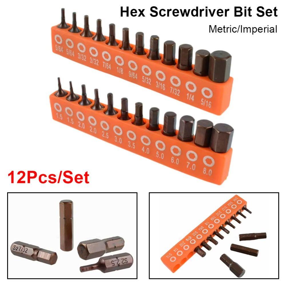 12Pcs S2 Alloy Steel Hex Screwdriver Bit Set  For DIY Home Projects Work Sites