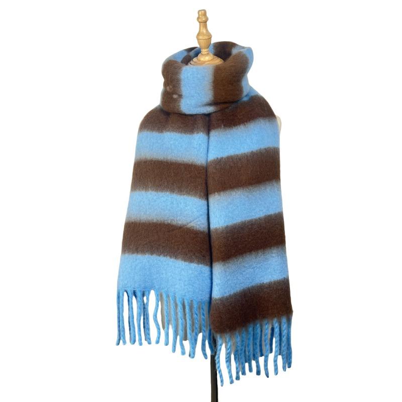 Striped Winter New Thickened Warm Scarf Women's Simple High Sense Versatile Fashion Fringed Scarf Shawl