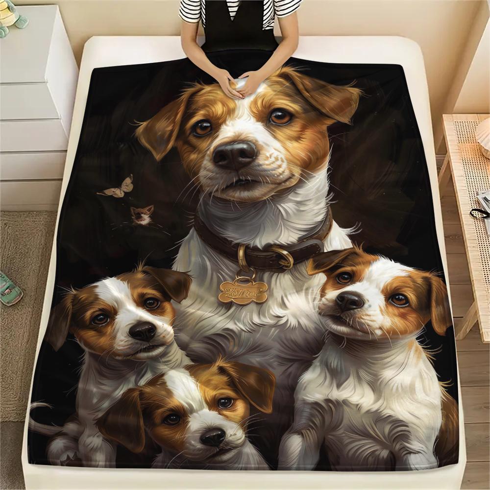 1Pc Cute Puppy Print Flannel Blanket, High quality Comfortable for All Seasons, Home Decor, Warmth and Comfort, Perfect for Christmas Gifts