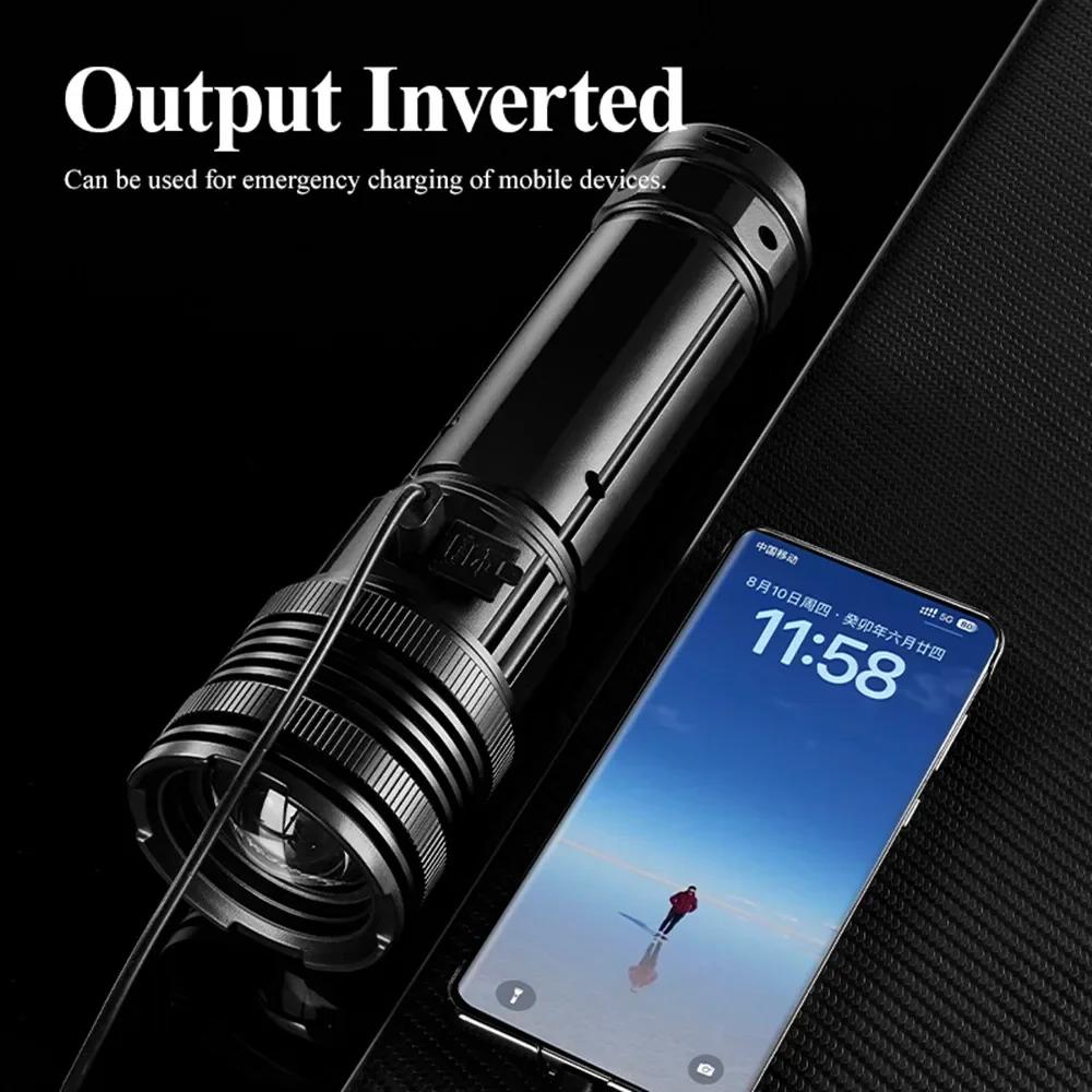 30W Powerful Spotlight  LED Flashlight with COB Side Light Type-C Charging Lantern Strong Bright Torch for Fishing Camping Lamp