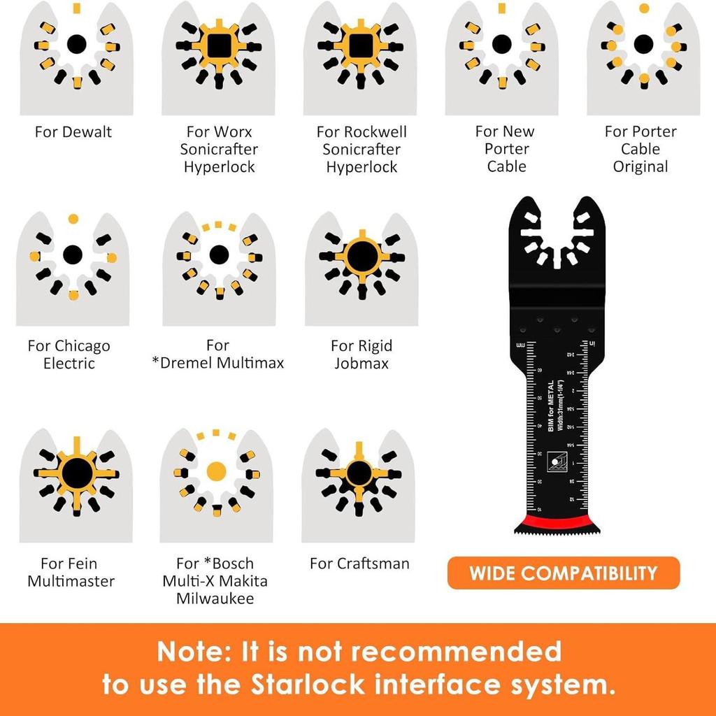 20-Piece Universal Oscillating Tool Blade Set: Bi-Metal, Super Long Arc Teeth for Cutting Wood & Metal.