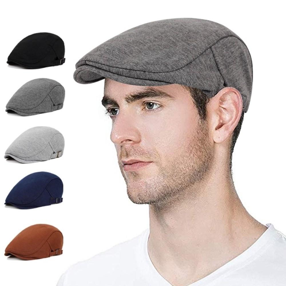 Adjustable Newsboy Caps Solid Color Flat Visor Cap Fashion Vintage Berets Hat  Men