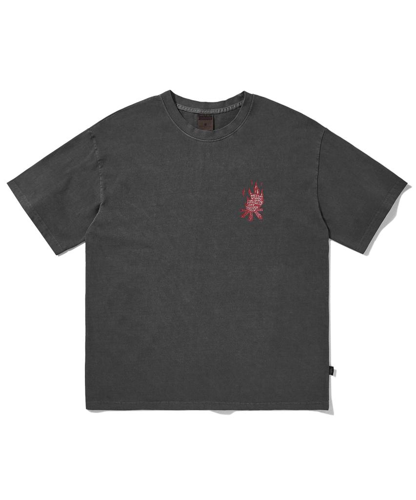 Peullukeu Camp Message Pigment Short Sleeve T-Shirt Dark Gray Fst737