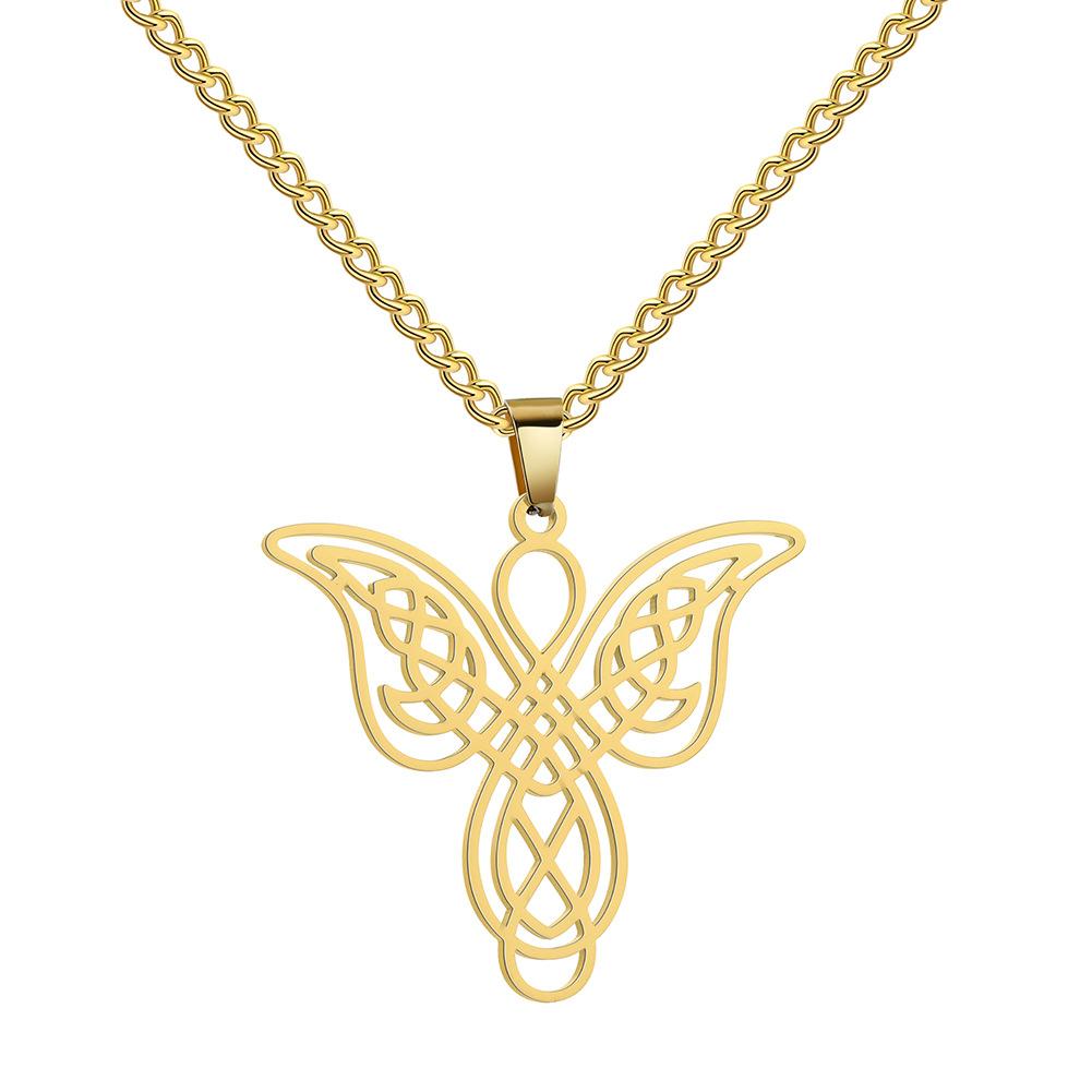Titanium Steel Hollow Butterfly Celtic Knot Pendant Necklace Women Fashion Jewelry
