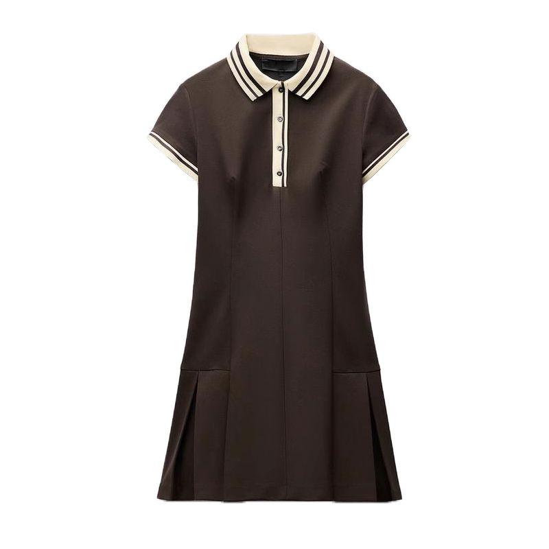 

Spring New Women s Clothing Preppy Style Rib Lapel Short Dress 2180226 3067306 4661306 Brown M