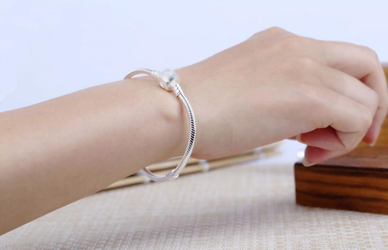 Original 925 Silver Charm Chain Bracelet Party Wedding Jewelry Long 16-23cm Snake Bone Bracelets for Women DIY Jewelry