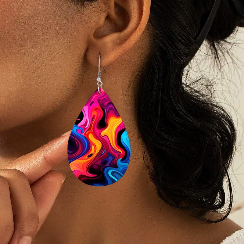 2 Pairs Boho Abstract Multicolored PU Leather Earrings Y2K Style Fashion Earrings Holiday Gifts for Friends Party Fashion Accessories Elegant Earrings