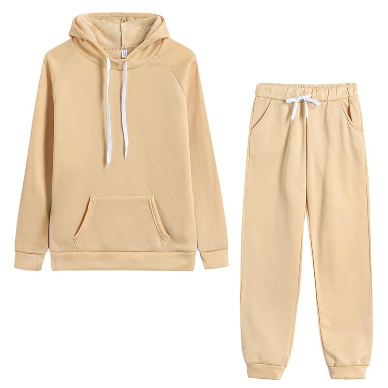 Damträningsdräkt Höst Vinter Huvtröja Kostym Hög Kvalitet Vardaglig Joggingoutfit Kläder Pullover Fleece Byxset