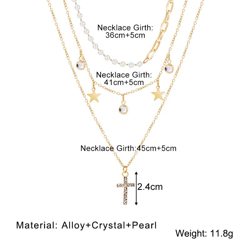 Retro Fashion Star Cross Multilayer Pendant Necklace Fashion Necklace Trendy Temperament Female Necklace