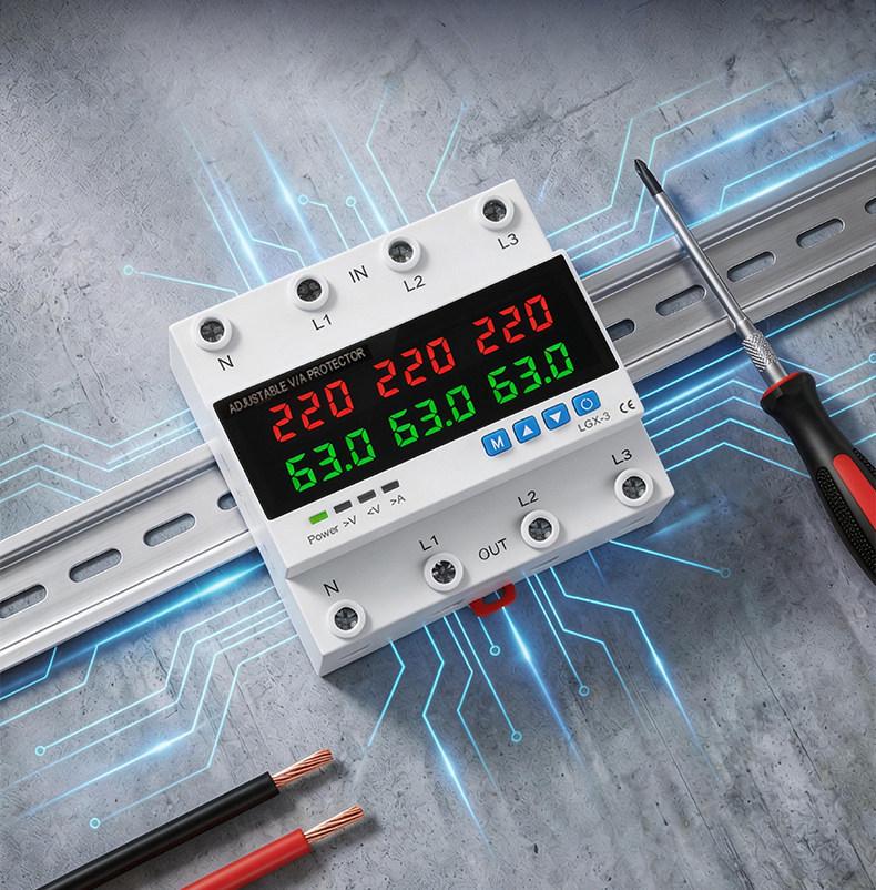 Adjustable Over/Under Voltage & Overcurrent Protector with Dual Break Metering & Self-Resetting Overload Limiter – Single/Three-Phase Compatible