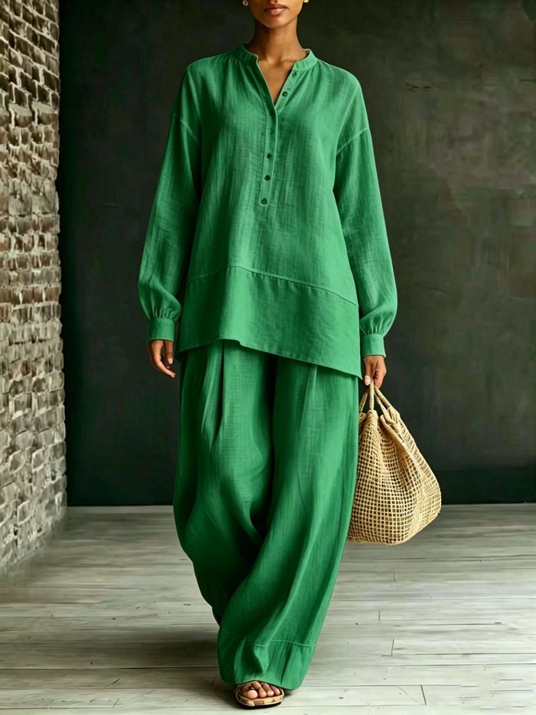 Popolare estate 2026 transfrontaliero nuovo commercio estero abbigliamento donna manica lunga pantaloni camicia pantaloni larghi set due pezzi