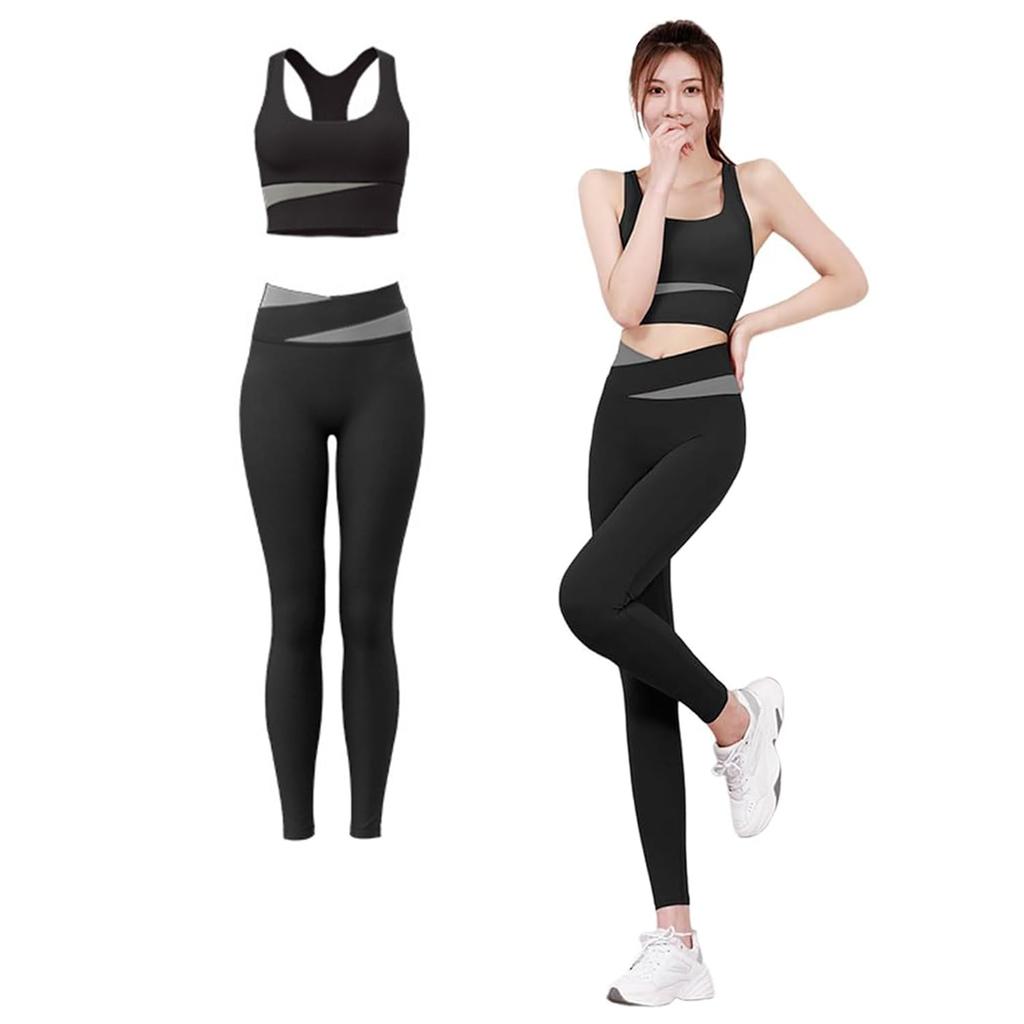 Nippaws Yoga Bra with and Stretchy Set for Yoga and Black Bra Yoga Women's High-Waisted Sweat-Wicking, Quick-Drying, Breathable, Support. 2-Piece