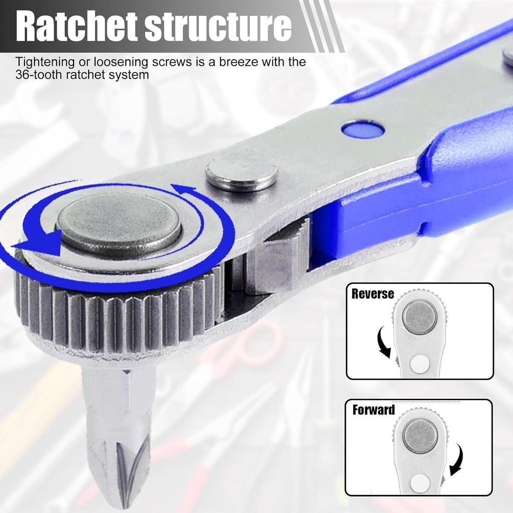 22 in 1 Mini Screwdriver Set 1/4 Right Angled Ratchet Screwdriver with Phillips Slotted Torx Magnetic Bits for Small Space