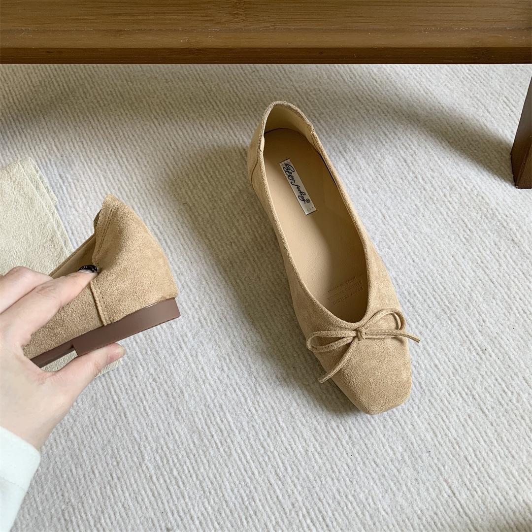 

Модные туфли-балетки из французской замши с внутренней платформой, вечерние туфли-одинарки, женская обувь 2025, новый весенний наряд, юбка, красные свадебные туфли 35