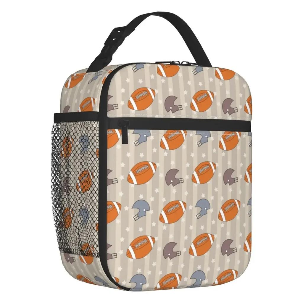 American Football Rugby Ball Pattern Insulated Lunch Bag for Women Waterproof Cooler Thermal Bento Box Office Picnic Travel
