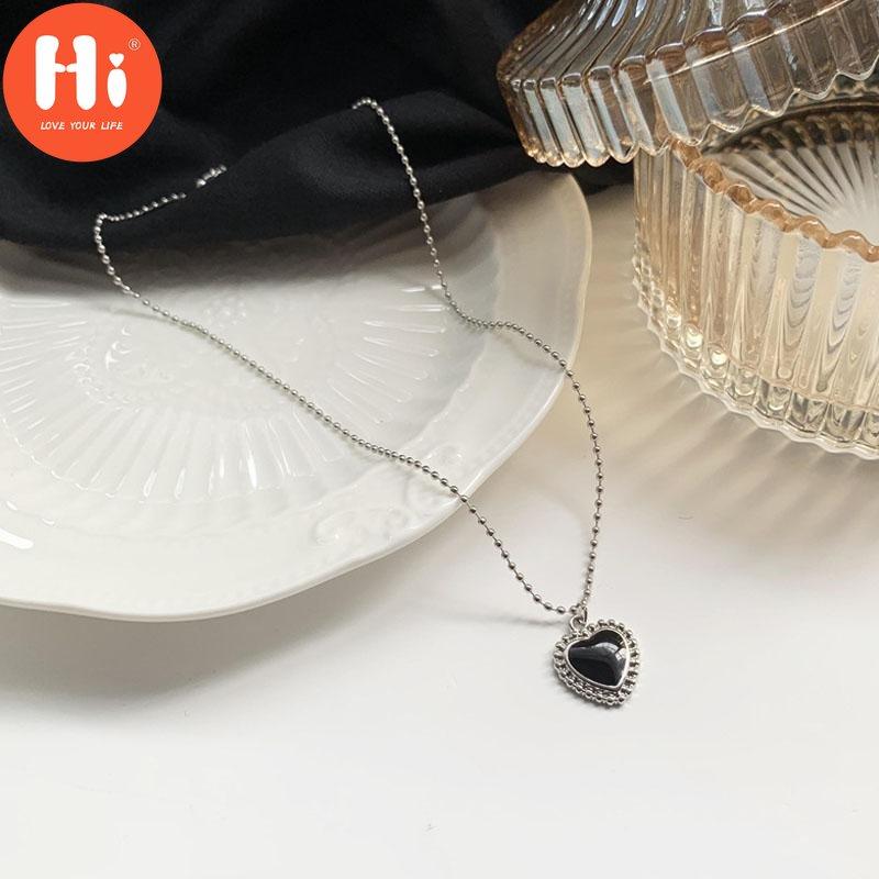Hej Svart Hjärthalsband Metall Kärlek Nyckelbenskedja Koreansk Enkel Kvinnlig Kort Hänghalsband för Kvinnor