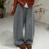New Wide-Leg Woolen Ribbed Sweatpants with Pockets - Loose, Straight-Leg Banana Style for Casual Warmth.