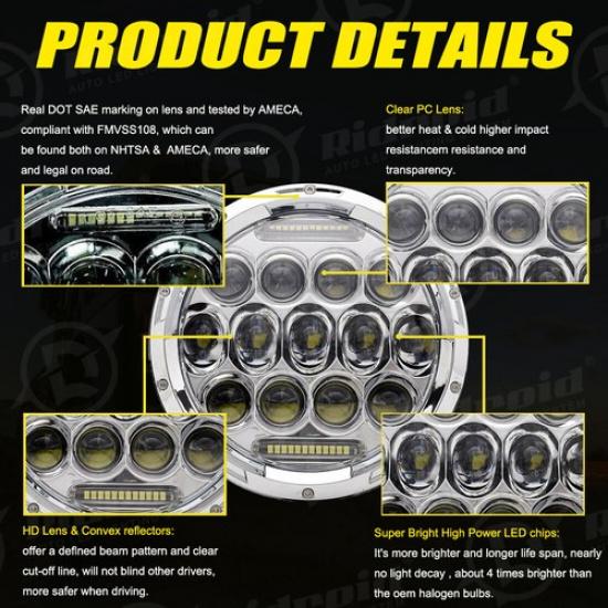 7" inch LED Headlight Hi/Lo Beam Headlamp for Harley-Davidson Street Glide FLHX