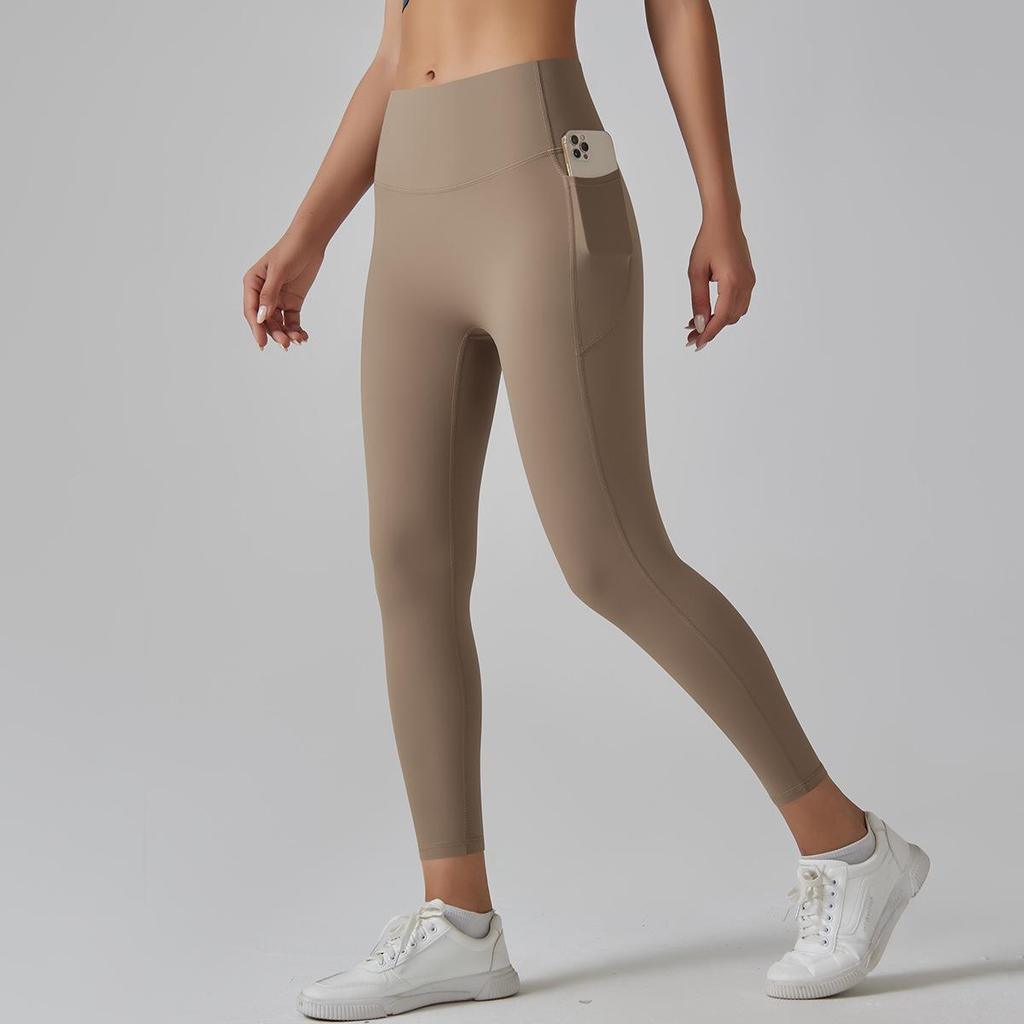 Women's High-Waisted Seamless Yoga Pants with Pockets - Quick-Dry, Tight-Fit, Brushed Fabric, Butt-Lifting Sportswear for Running & Fitness
