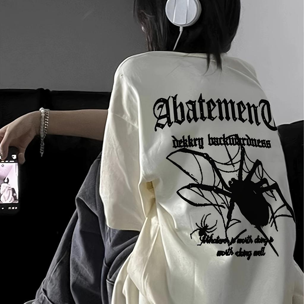 Heavyweight Spider Print ShortSleeve American High Street TShirt for Women 2024 New Summer Loose Fit Couples Top