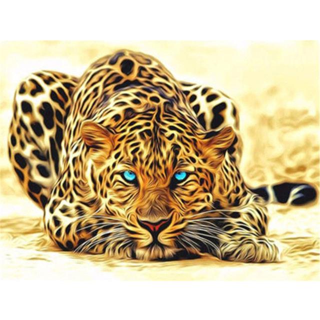 5D DIY Diamantmaleri Leopard Rhinestone Kunstbilde Full Rund Diamantbroderi Dyrebilde Mosaikkdekorasjonssett