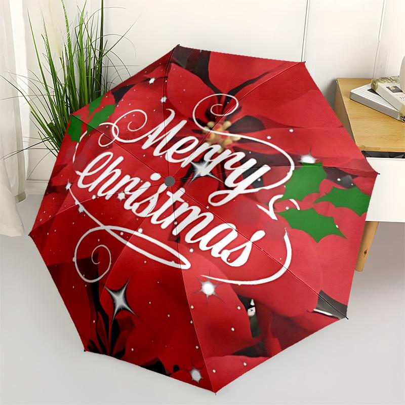 1pc Christmas Poinsettia Automatic Folding Umbrella - 8-Rib Automatic Open/Close, Large Canopy Birthday Festival Gift Yy251217105