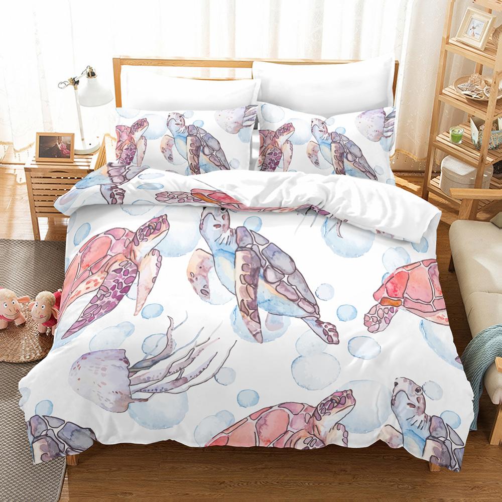 Sea Turtle Duvet Cover Set Pillow Cases Ocean Animal Turtle Bedding Set Queen King Kids Home Textiles Map Coral Soft Quilt Cover