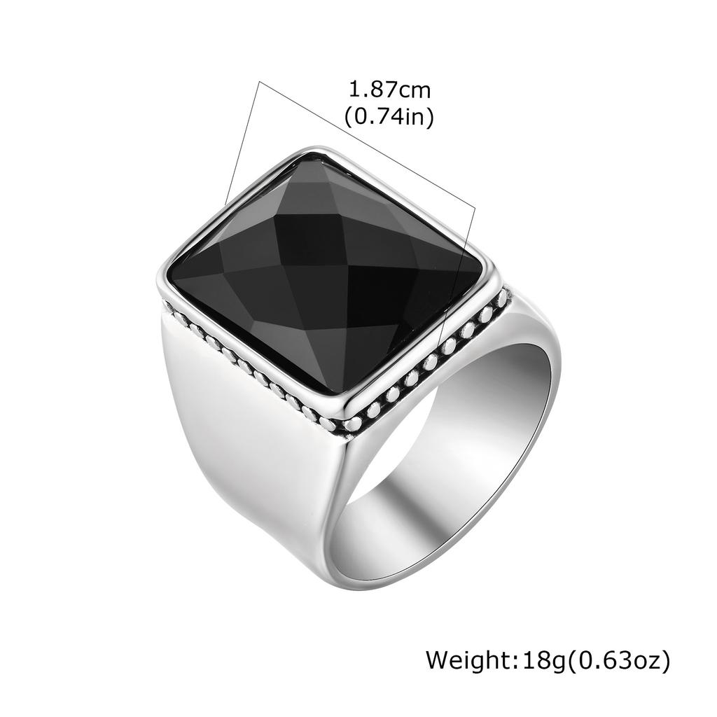 Black Square Ring for Men Boys,Waterproof Stainless Steel Signet Ring,Punk Ethnic Jewelry Gift