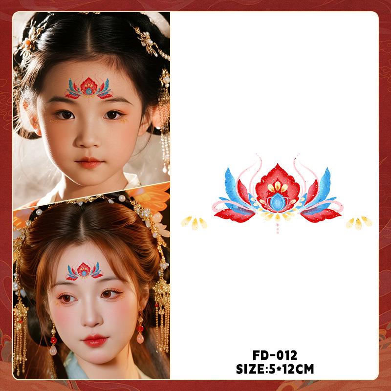 Ancient Style Dunhuang Glitter Face and Forehead Tattoo Stickers for Hanfu Costumes Various Sizes