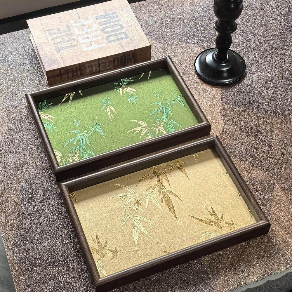 Embroidery Pattern Bamboo Leaf Serving Tray Chinese Style Tea Food Tray New Storage Tray Home Use