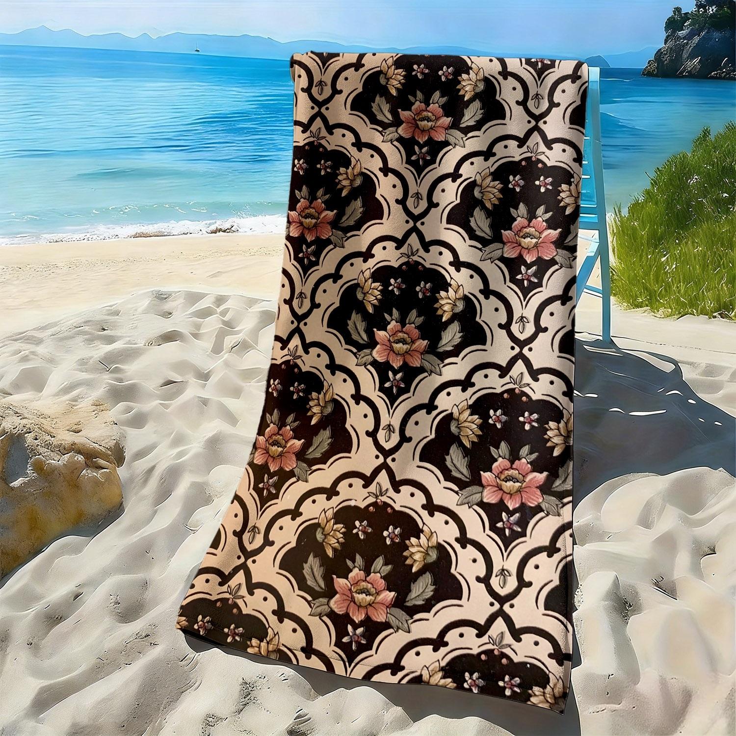 

Retro and elegant floral wave pattern polyester microfiber beach towel is highly absorbent, suitable swimming and beach outings W30*H60(CM)
