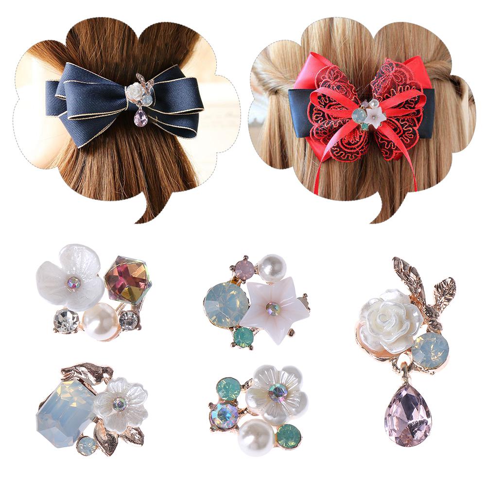 10pcs Flower Rhinestones Buttons Pearl Button Diamante Crystal Bow Wedding Bride Holding Scrapbooking Accessories Apparel Sewing