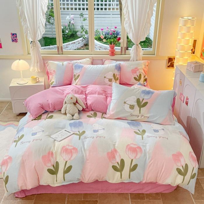 Class A Maternal And Infant Grade Washed Cotton Double-Layer Yarn4-Pcs Set Bed Hat Student Bed 3-Pcs Set Bed Sheet Quilt Cover Quilt Cover