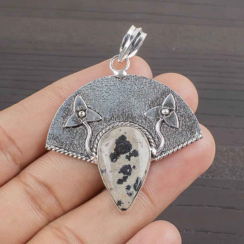 Natural Dalmatian Jasper Gemstone 925 Sterling Silver Jewelry  Pendant 1.78  AJP-2014