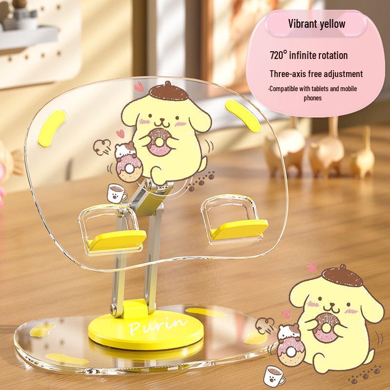 Acrylic Cartoon Cute Tablet Stand for TV Show Watching, Retractable Desktop Storage Rack, Transparent Design