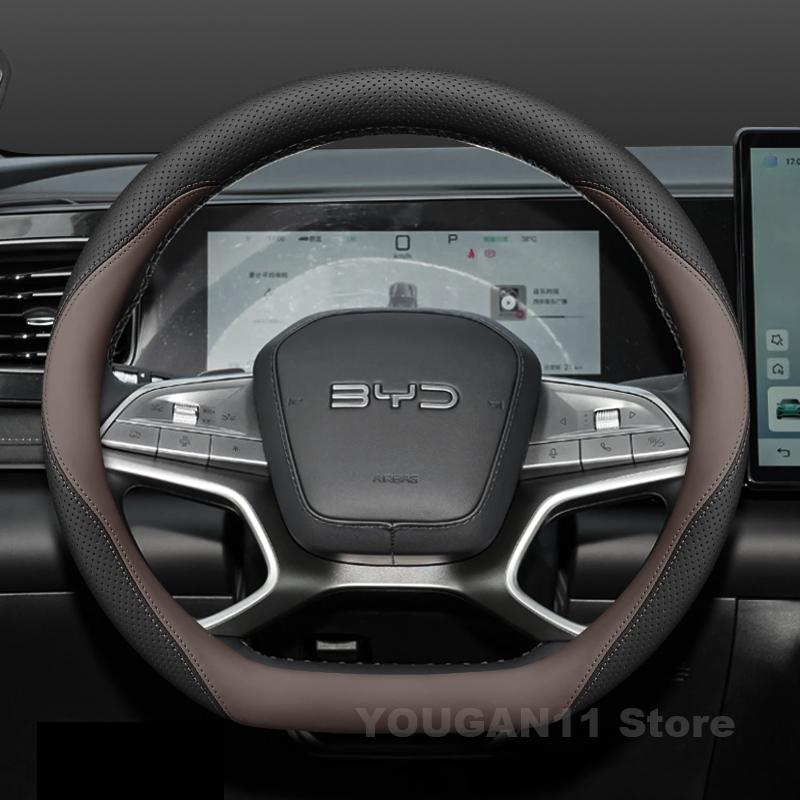 Leather Car Steering Wheel Cover For BYD Sealion 7 Dolphin Seal U Dm I 2020-2025 Auto Interior Byd Shark 06 Accessories 2025