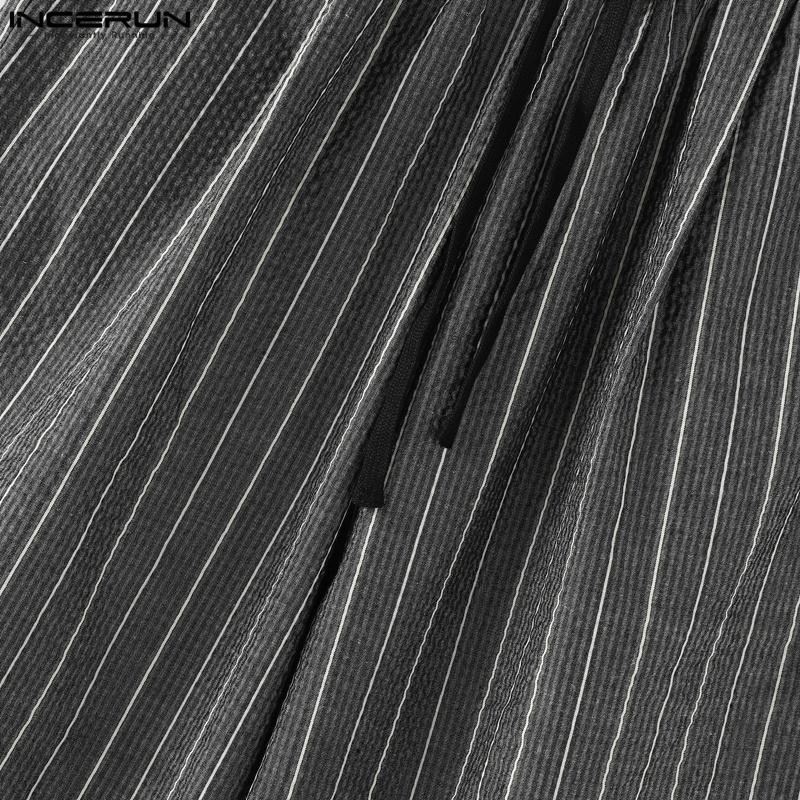 INCERUN Men Drawstring Casual Loose Elastic Waist Striped Wide Legs Pants Long Trousers