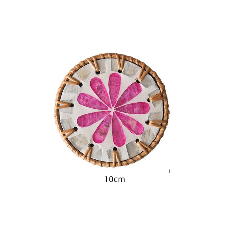 

Круглая подставка под стакан из ротанга с цветными ракушками, защитная подставка для обеденного стола, термостойкая подставка под кружку, подстаканник для кофе, чая, горячих напитков, подставка для кухни