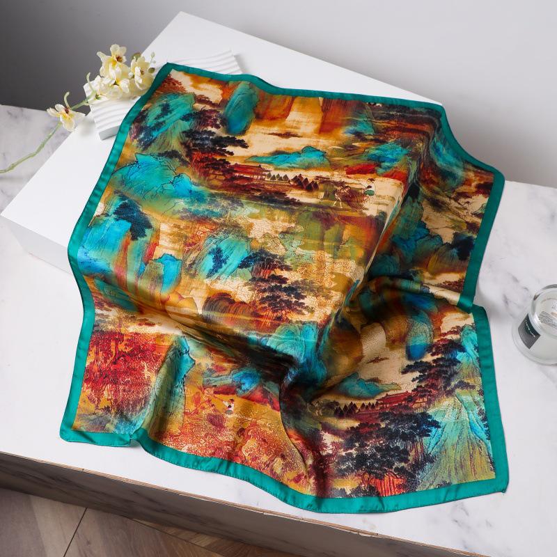 Silk Women's Square Scarf - Chinese Style Headscarf for Spring, Summer, Autumn - Neck Protection & Warmer - Elegant Thin Mom Style