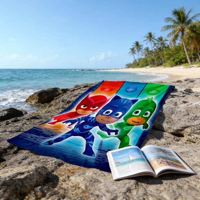 1pc PJ Marks1 Beach Towel, Beach and Seaside Swimming Pool Equipment, Fashion Pattern, Rectangular, Travel Essentials