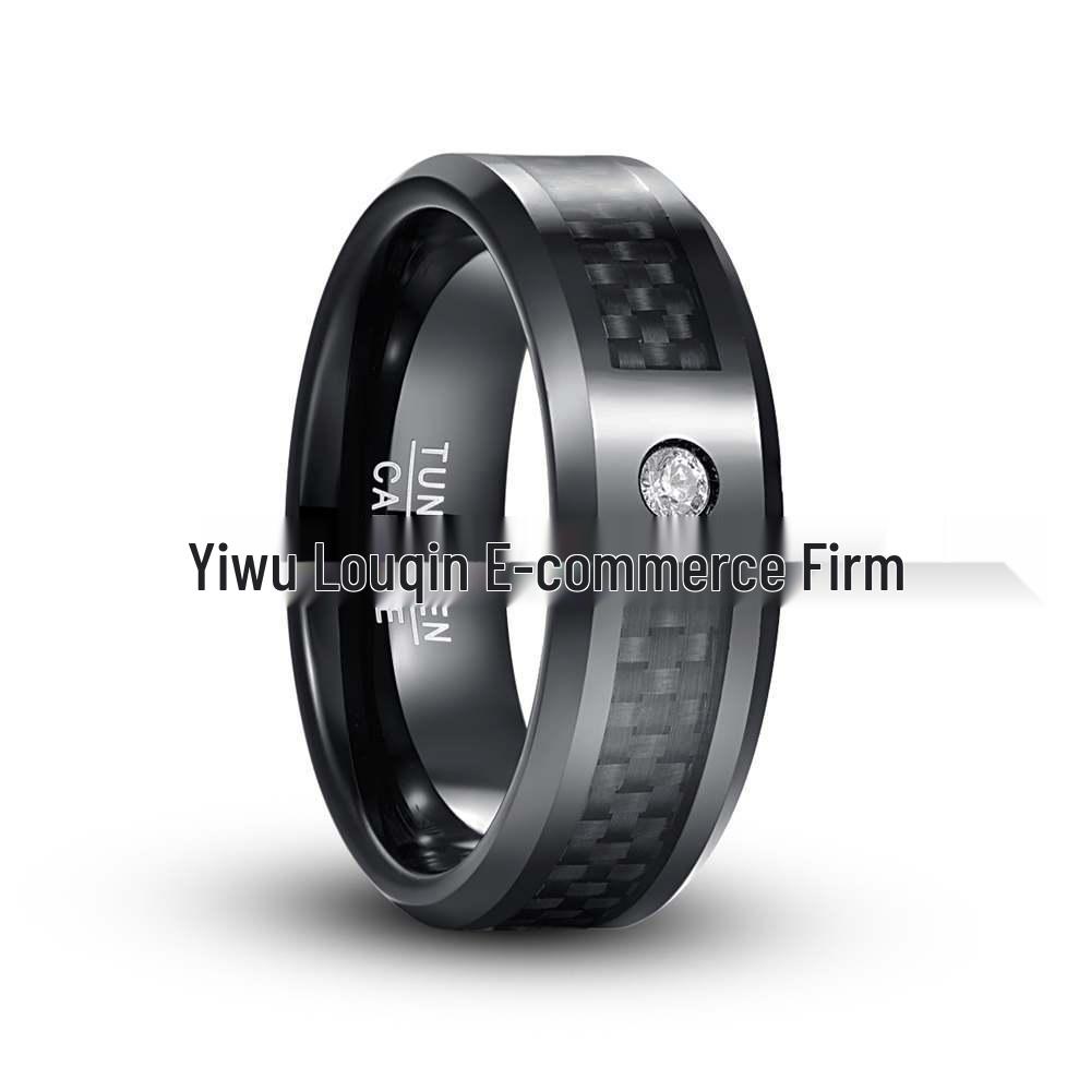 

Кольцо из электролитически покрытой черным полированной вольфрамовой стали с бриллиантами и черным углеродным волокном для мужчин, 8 мм Size 8 чёрный