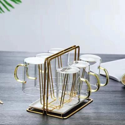 Shangqi Heat-Resistant Glass Mug Set with Gold Stand